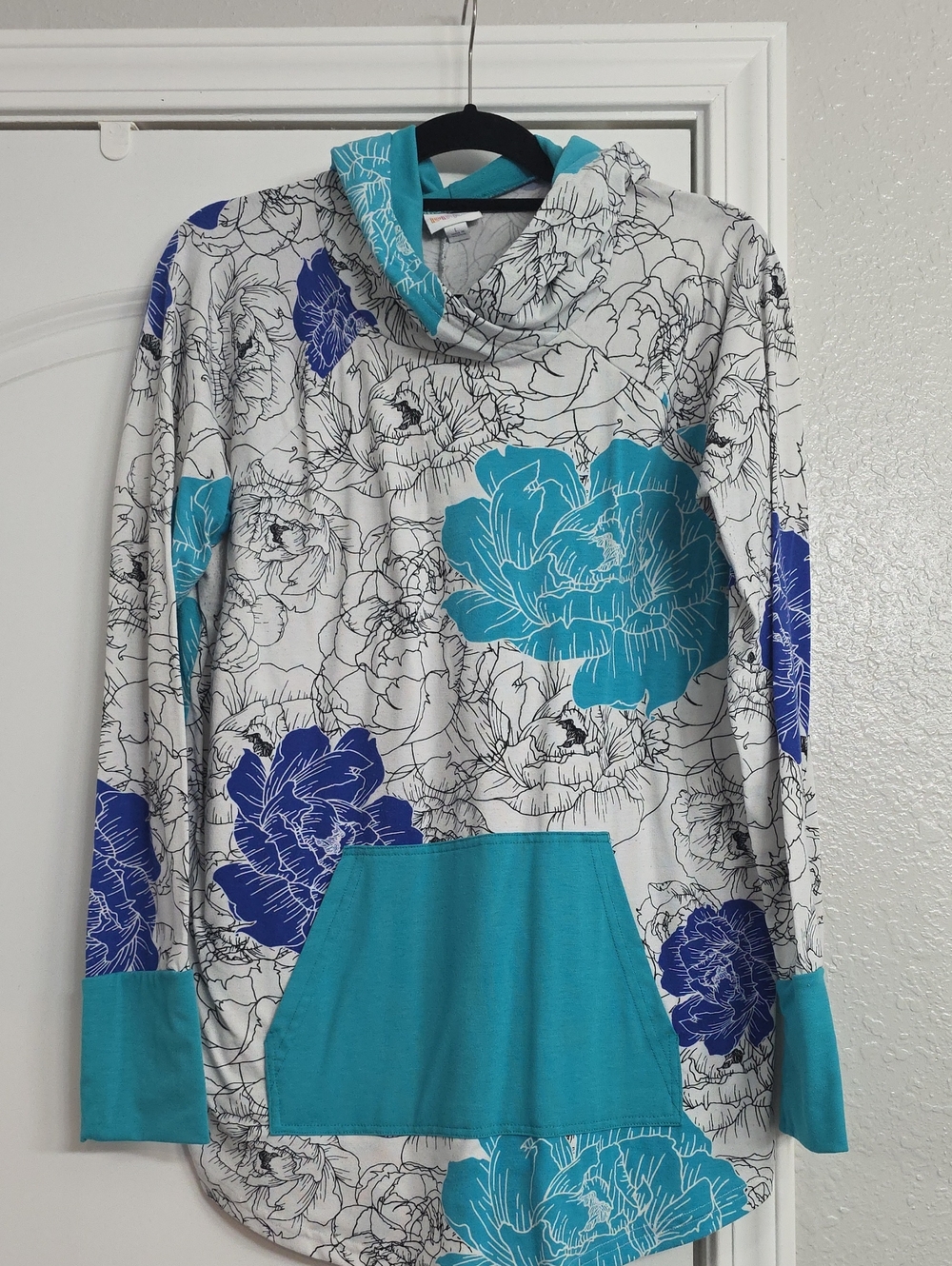 LuLaRoe Turquoise Floral Hooded Sweatshirt